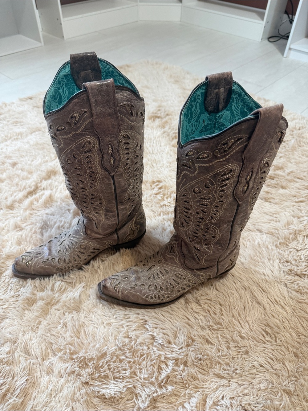 Corral Butterfly Leather Western Boots with Teal Lining